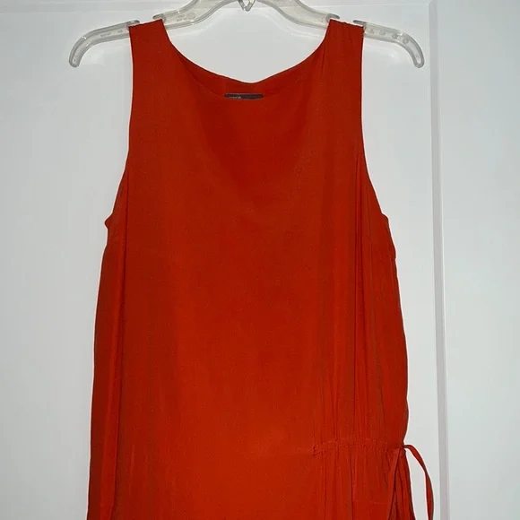vince orange silk dress Vince Orange V-Neck Midi Dress Vince